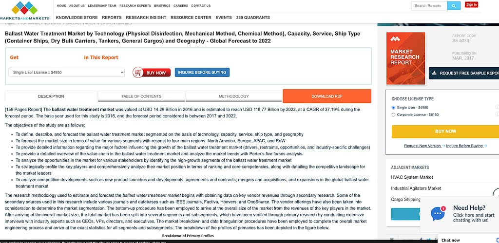 A market study on Ballast Water Treatment