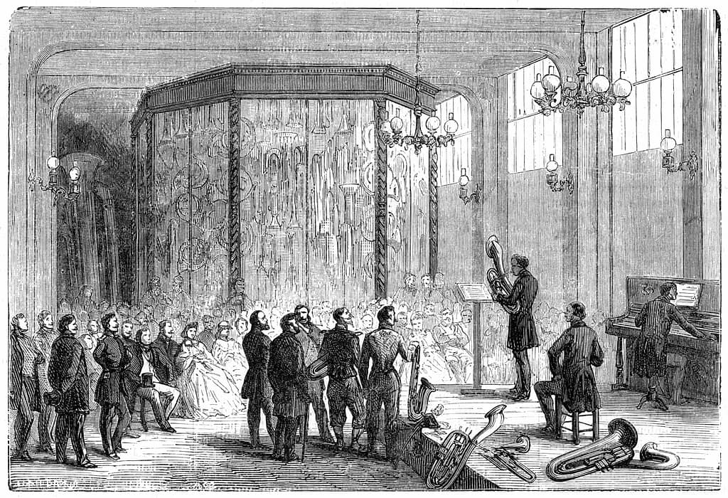 Adolphe Sax presenting the Saxhorn - kind of an allegory of modern Membrane scene