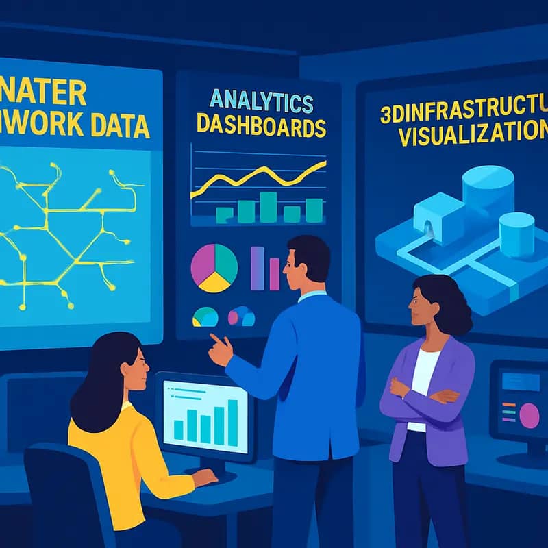 Modern water utility control room showcasing digital transformation